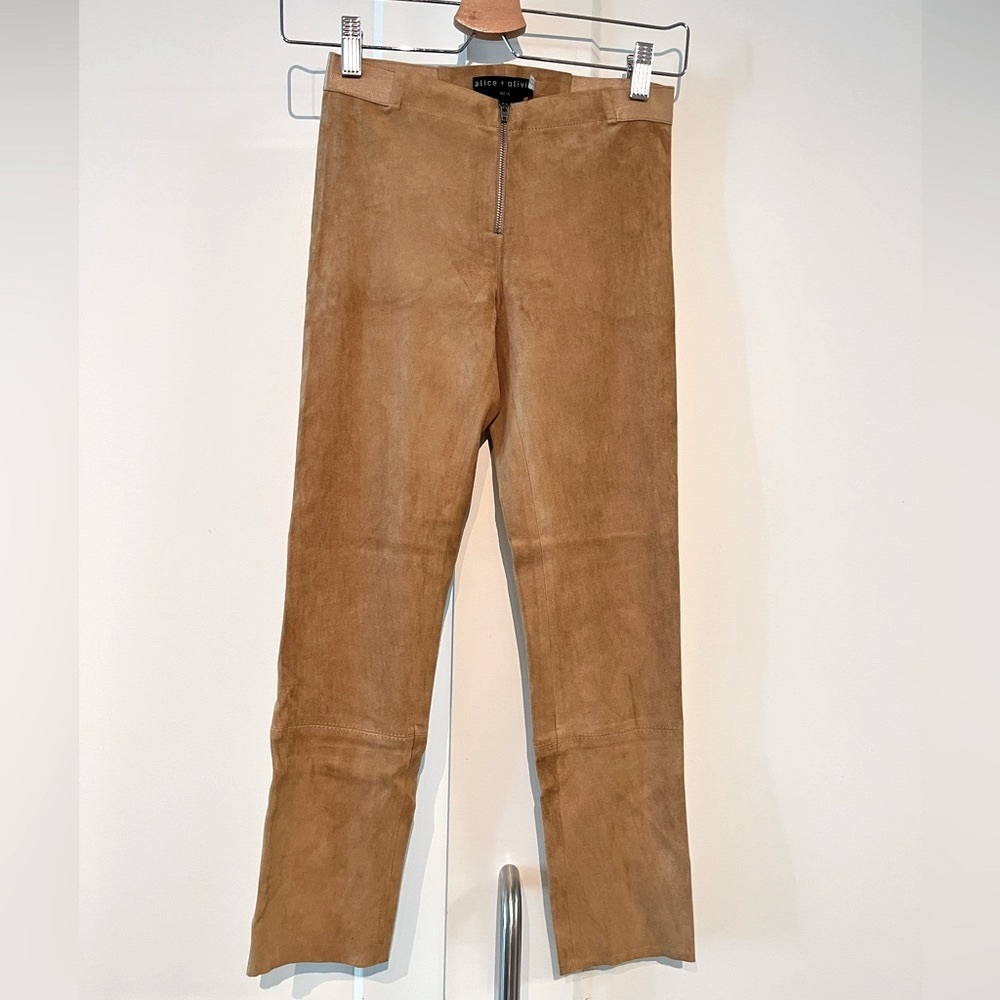 Alice + Olivia XS Rich & Skinny Tan Suede Pants